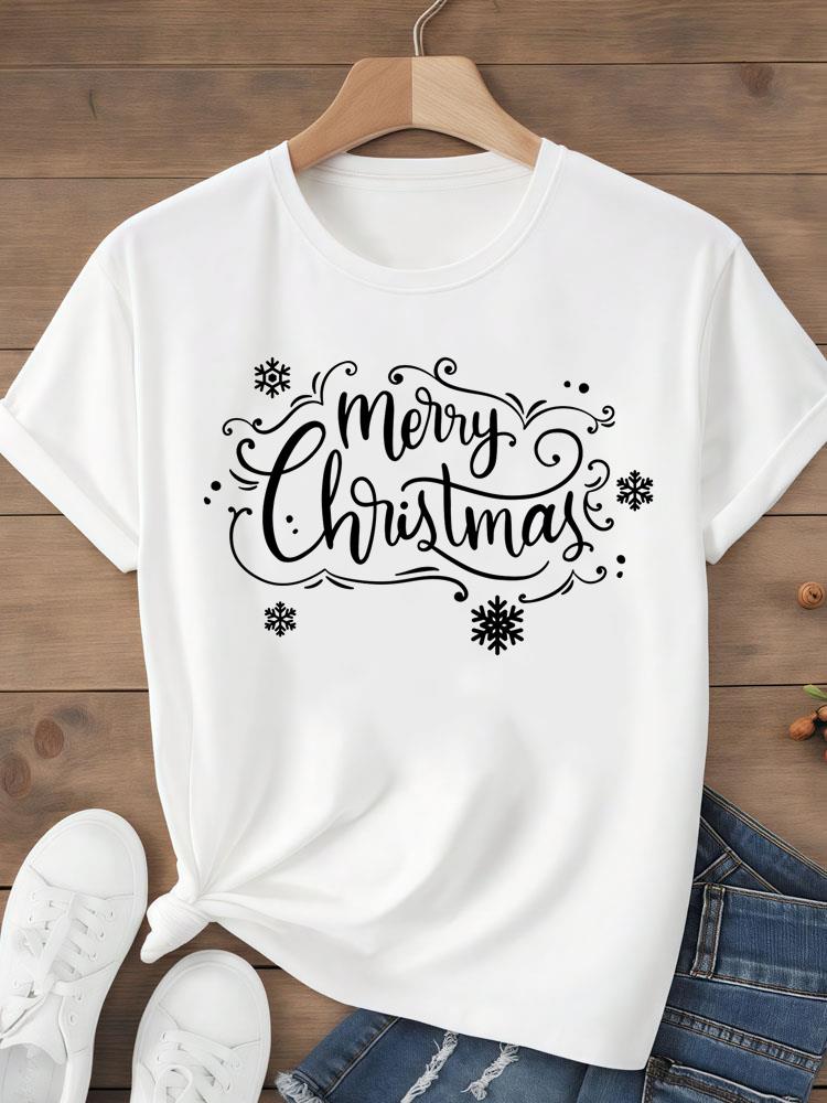 (Asian Size)sweet tree Tee Top festival  Merry Christmas New Year Holiday Women Print Lady Short Sleeve Fashion Graphic T-shirts