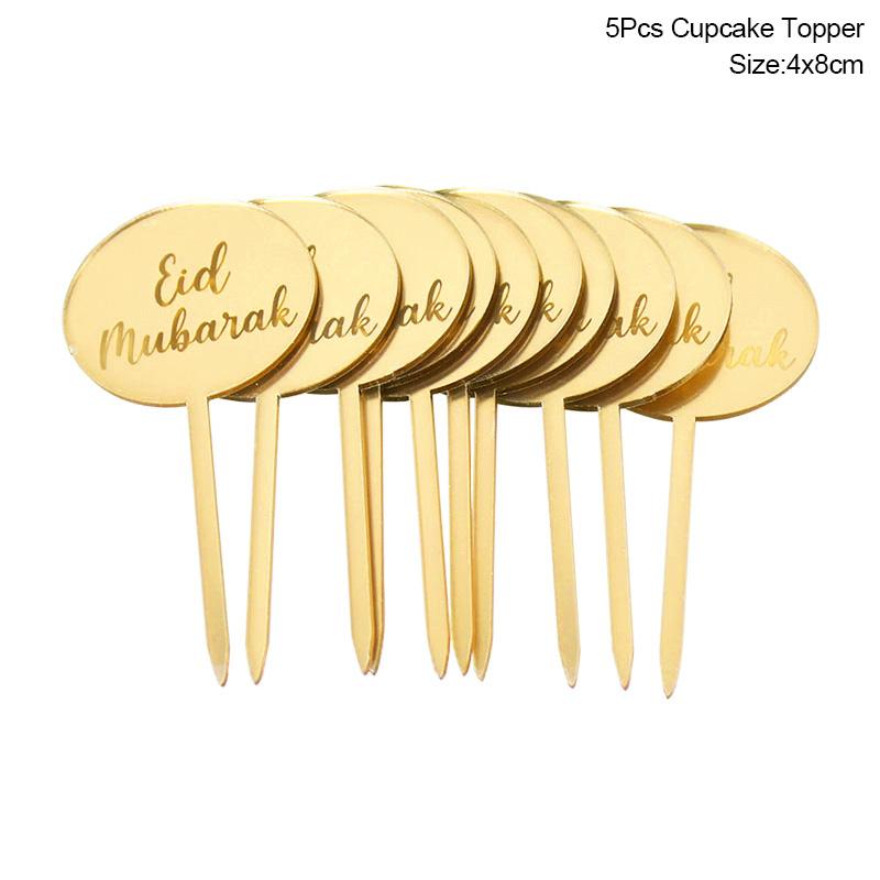 Golden Acrylic Eid Mubarak Cake Toppers Castle Moon CupCake Topper for Ramadan Mubarak Islamic Festival Party Cake Decorations