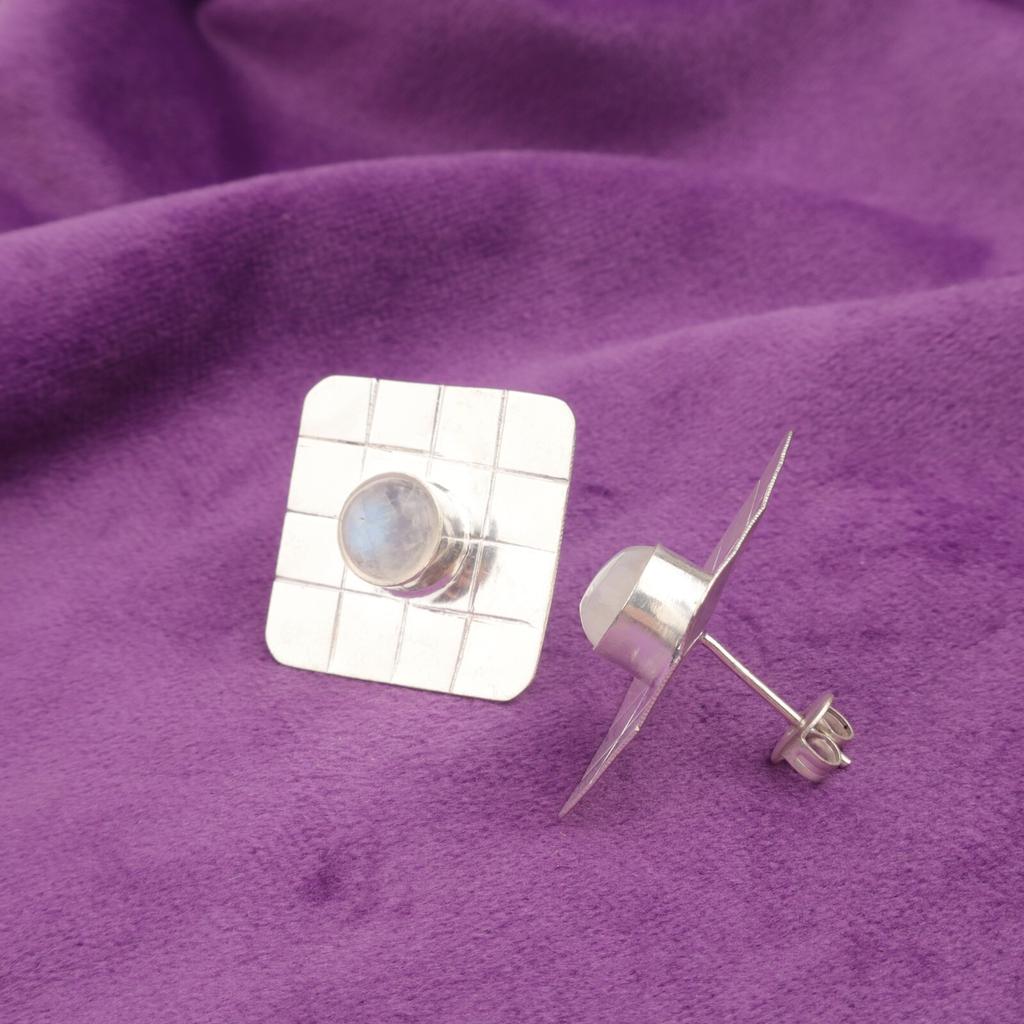 Rainbow Moonstone Stone Birthday Stud Post Ethnic Earrings 925 Sterling Silver EE-146-22