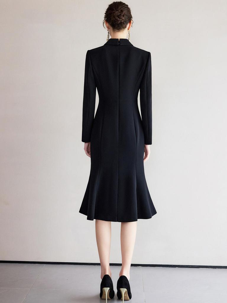 2025 Spring Hepburn Style Women's Black Fishtail Suit Dress: Elegant and Professional