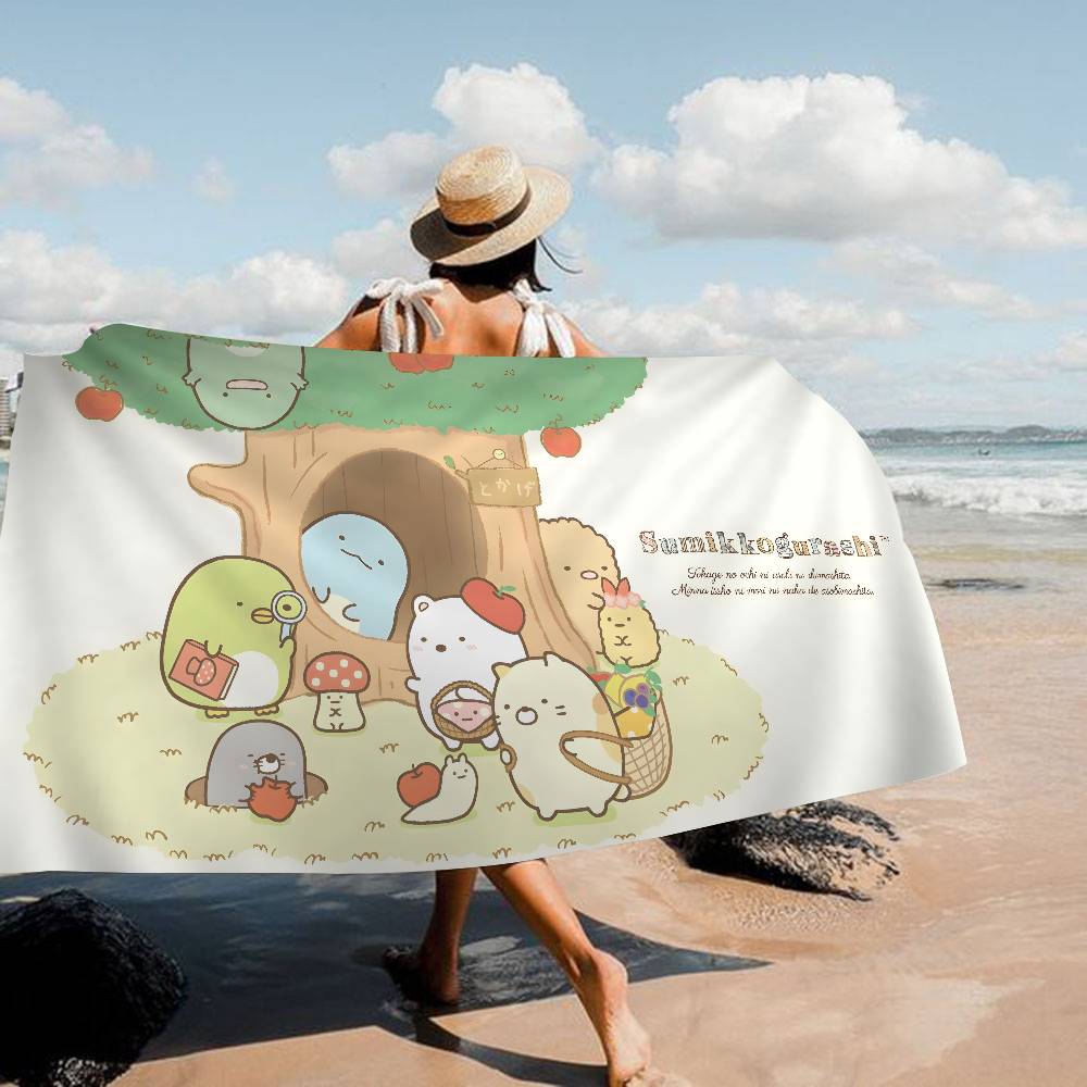 Cartoon Pink Sumikko Gurashi Microfiber Blanket Quick Drying Beach Towels Oversized Printing Super Absorbent Pool Towel Blanket