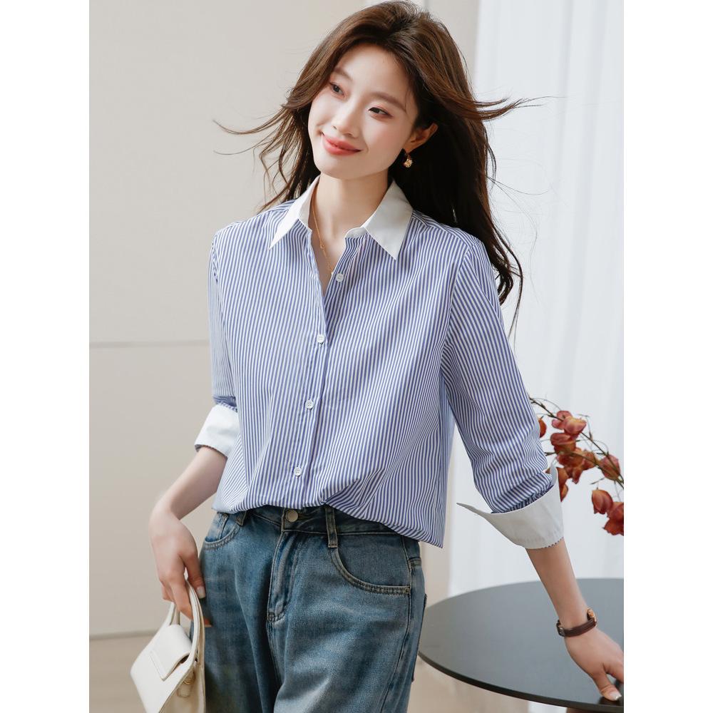 2026 Spring Korean Fashion Long Sleeve Striped Shirt for Women