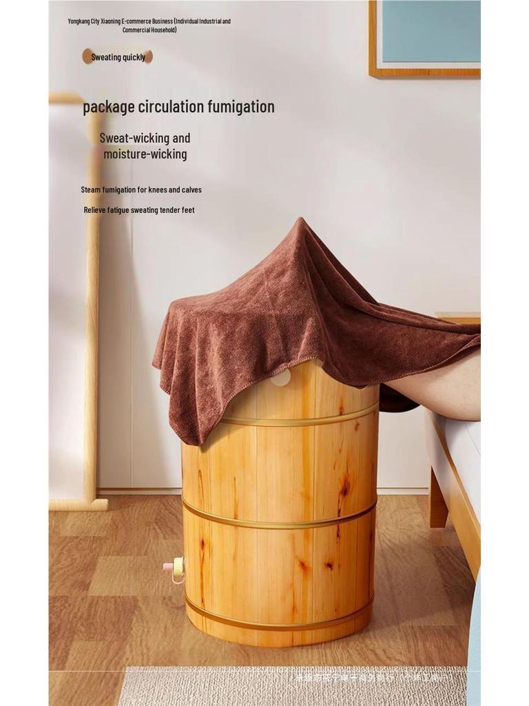 Wooden Deep Foot Bath Bucket with Steaming & Massage Features