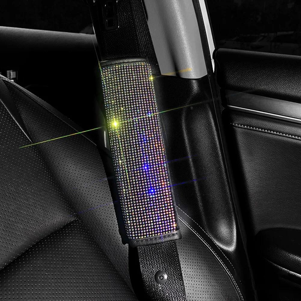 2PCS Bling Rhinestone Crystal Universal Car Seat Belt Pads Cover Soft Comfort Plush Shoulder Strap Harness Pad for Car Bag 2Pack