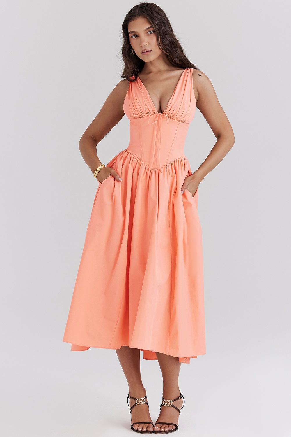 

2026 summer new slim-fit suspender long dress style fashion printing V-neck temperament dress XL