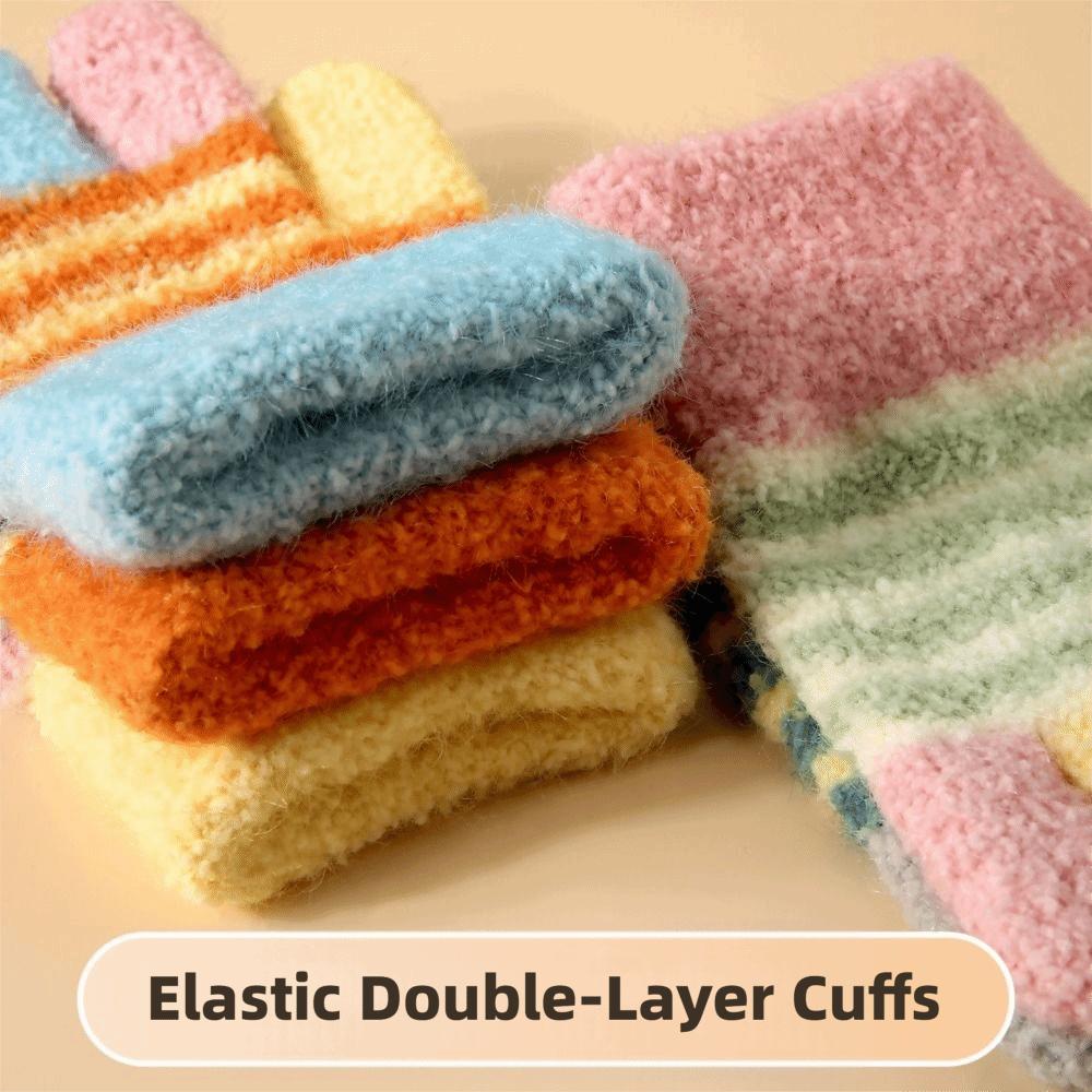 Plush Kids Knitted Gloves Thickened Windproof Gloves Children Full Fingers Gloves  Outdoor Sports