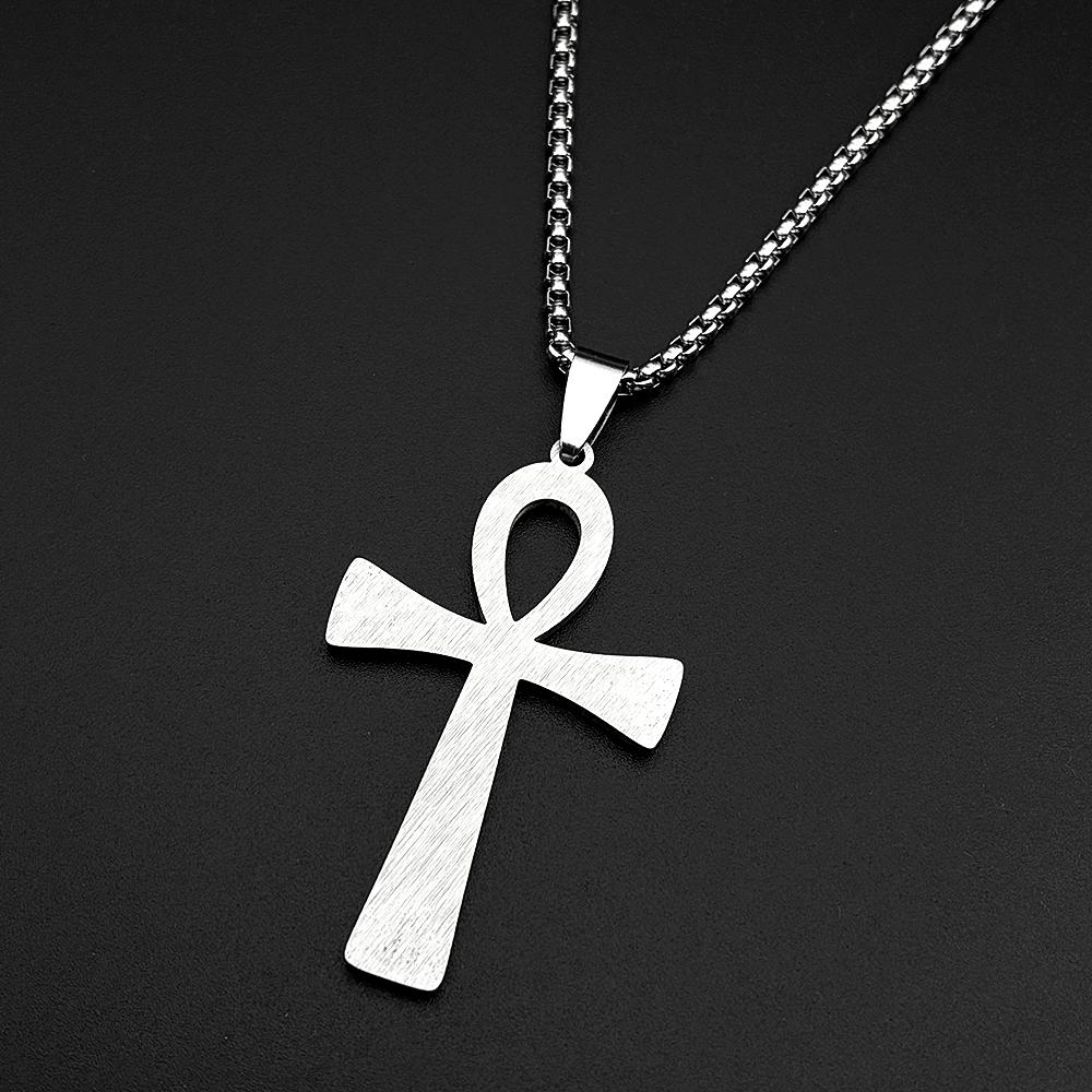Egyptian Ankh Cross Stainless Steel Pendant Necklace for Women Men Symbol of Life Cross Rhinestones Chain Necklaces Jewelry Gift