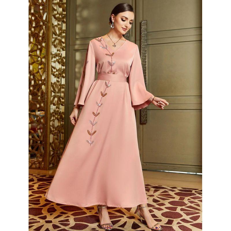 New Arrival Fashion V Neck Hand-Stitched Drill Elegant Dress V-Neck Hand Sewn Diamond Dress