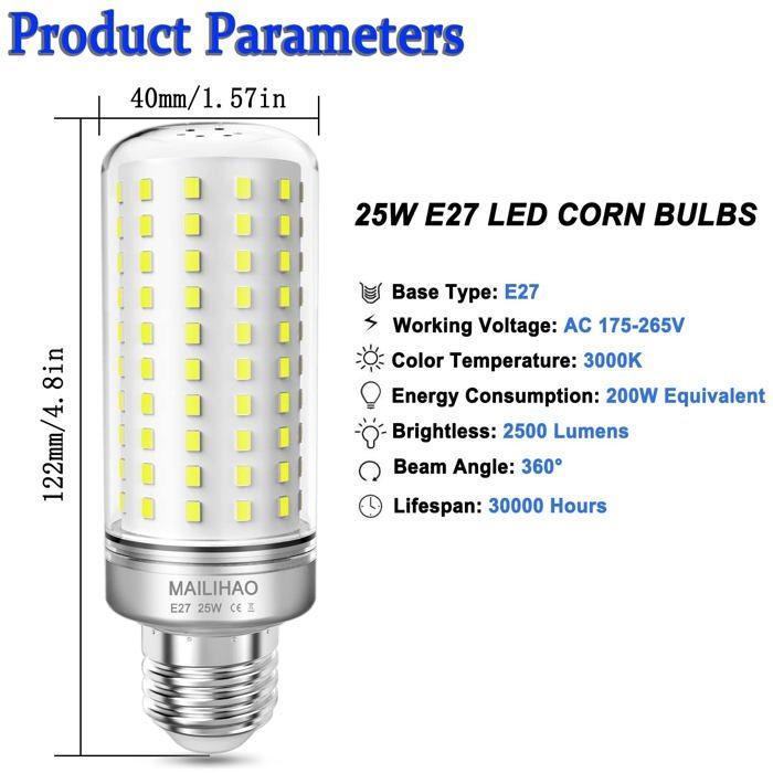 Ampoule LED - MAILIHAO - GMP-A-25W - E27 - 2500 lumens - Économie d'énergie 85%