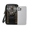Womens Small Square Shoulder Bag With Skull Studs Outdoor Phone Pouch Black PU Leather
