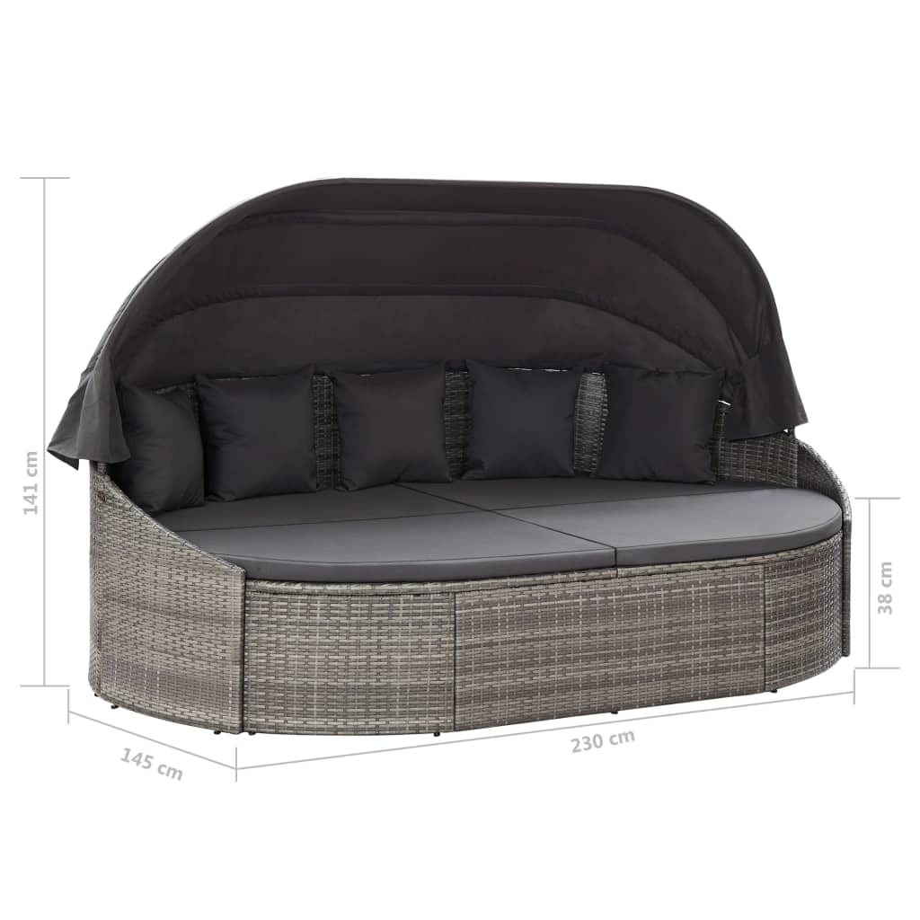 Outdoor Lounge Bed with Canopy Gray