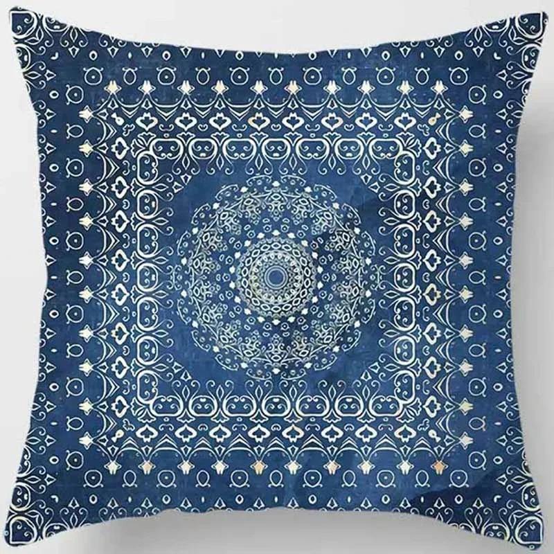 Home Decor Blue Tone Printed Square Pillowcase Car Sofa Cushion Cover