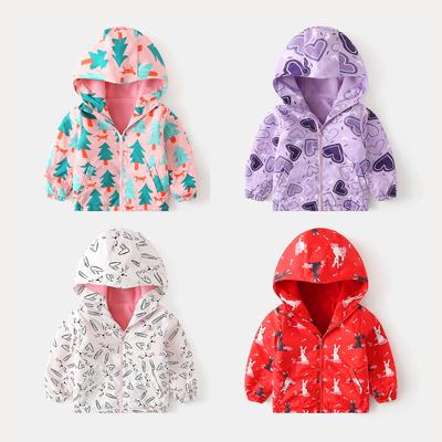 Children's Girls Boys Coats Windbreaker Jacket With Hood Kids Cute Print  Fleece Waterproof Warm Thicken Coat Outerwear