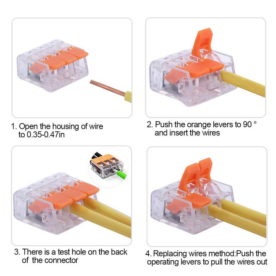 60Pcs 3 Holes 221-413 Wire Connector Push-In Terminal