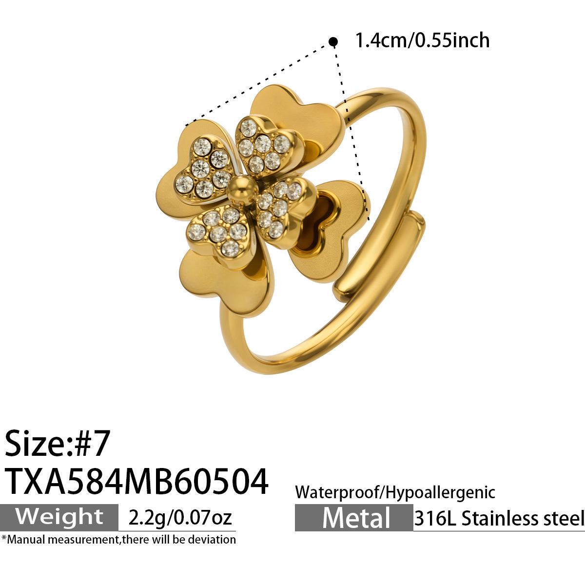 European & American Fashion Zirconia Heart & Flower Jewelry Set: Double Layer Necklace, Bracelet, Earrings, Open Ring.