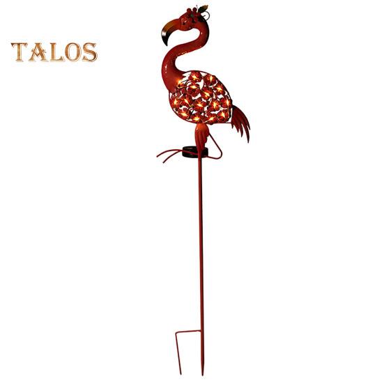 Solar Flamingo Garden Light Metal Pathway Stake with Colorful LED Lights Waterproof Ground Insertion Outdoor Decorative Lights for Lawn Patio Yard