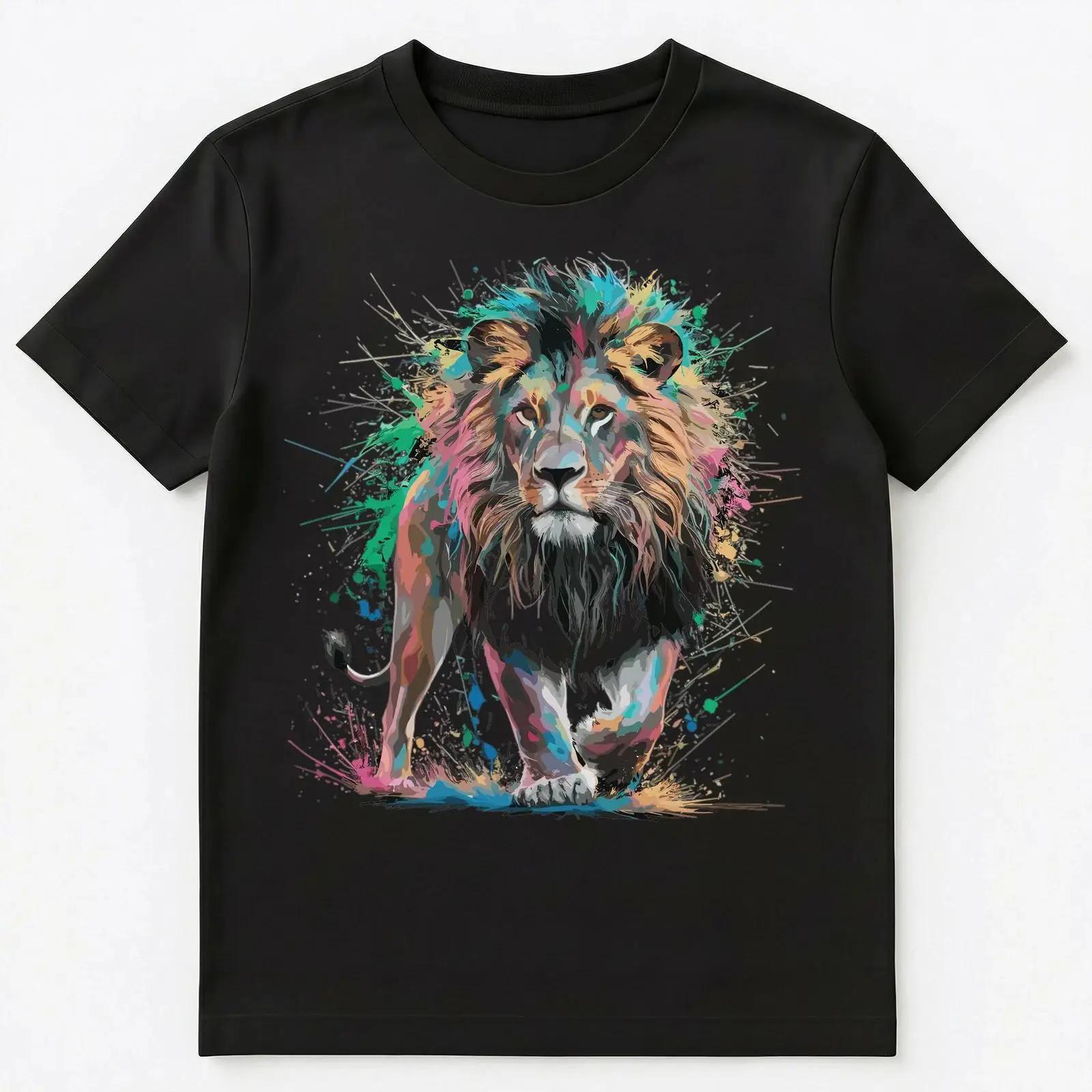 

Colorful Paint Splash Lion Art T Shirt vintage Washed homme Soft graphic Stretched Comfortable Stylish Unisex Slightly 5XL різнокольоровий
