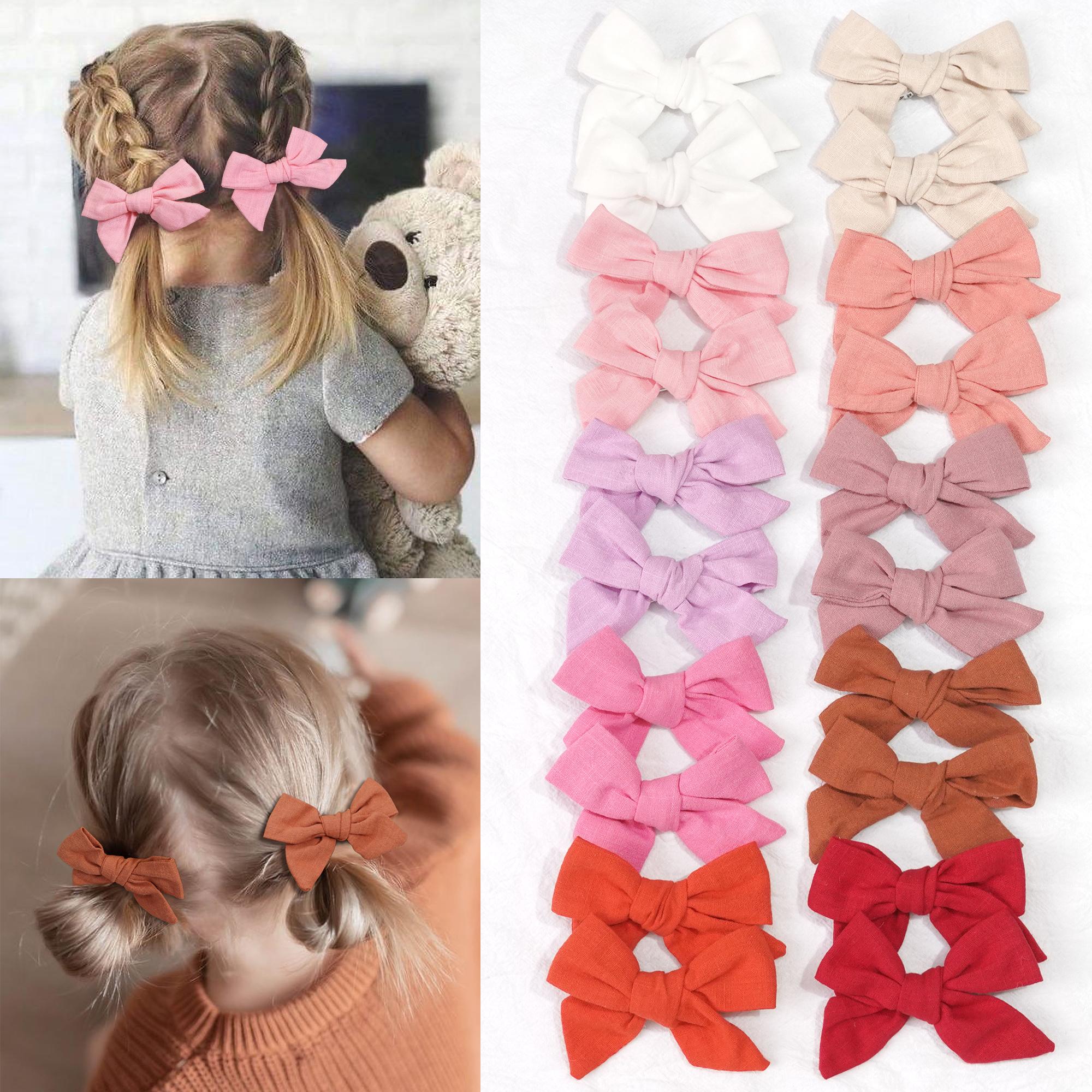 

20Pcs/Lot 10Colors Girls Cotton Hair Bows Clips Cute Barrettes Headwear Boutique Hairpins Kids Children Hair Accessories