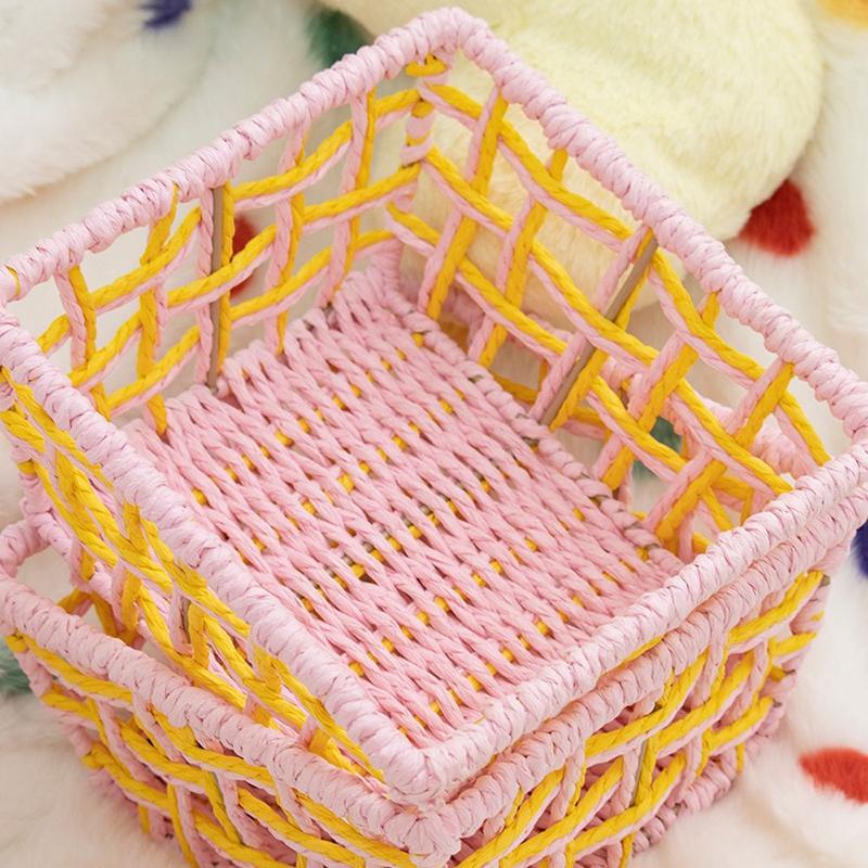 Woven Storage Organizer Square Desktop Storage Basket Creative Brown&white Display Basket For Girl Table Food Storage Organizer