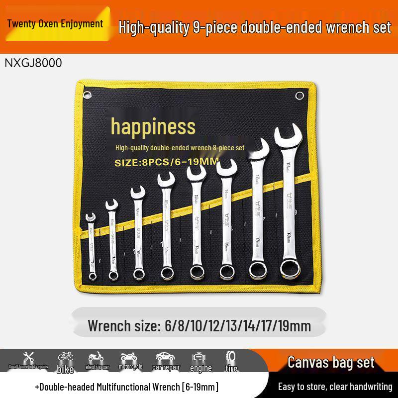10-Piece Double-Head Wrench Set - Chrome Vanadium Steel for Automotive Repair