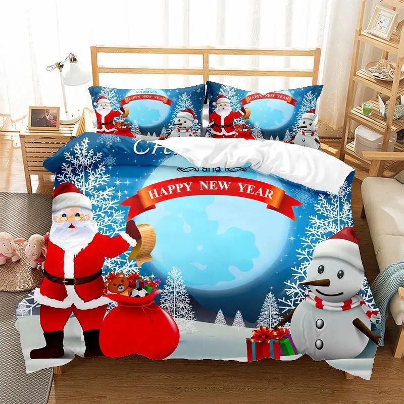 Happy Christmas Bedding Set Cartoon Santa Claus Duvet Cover Set 3D Printed Duvet Cover Set 2/3Pcs for Christmas Gifts Home Decor
