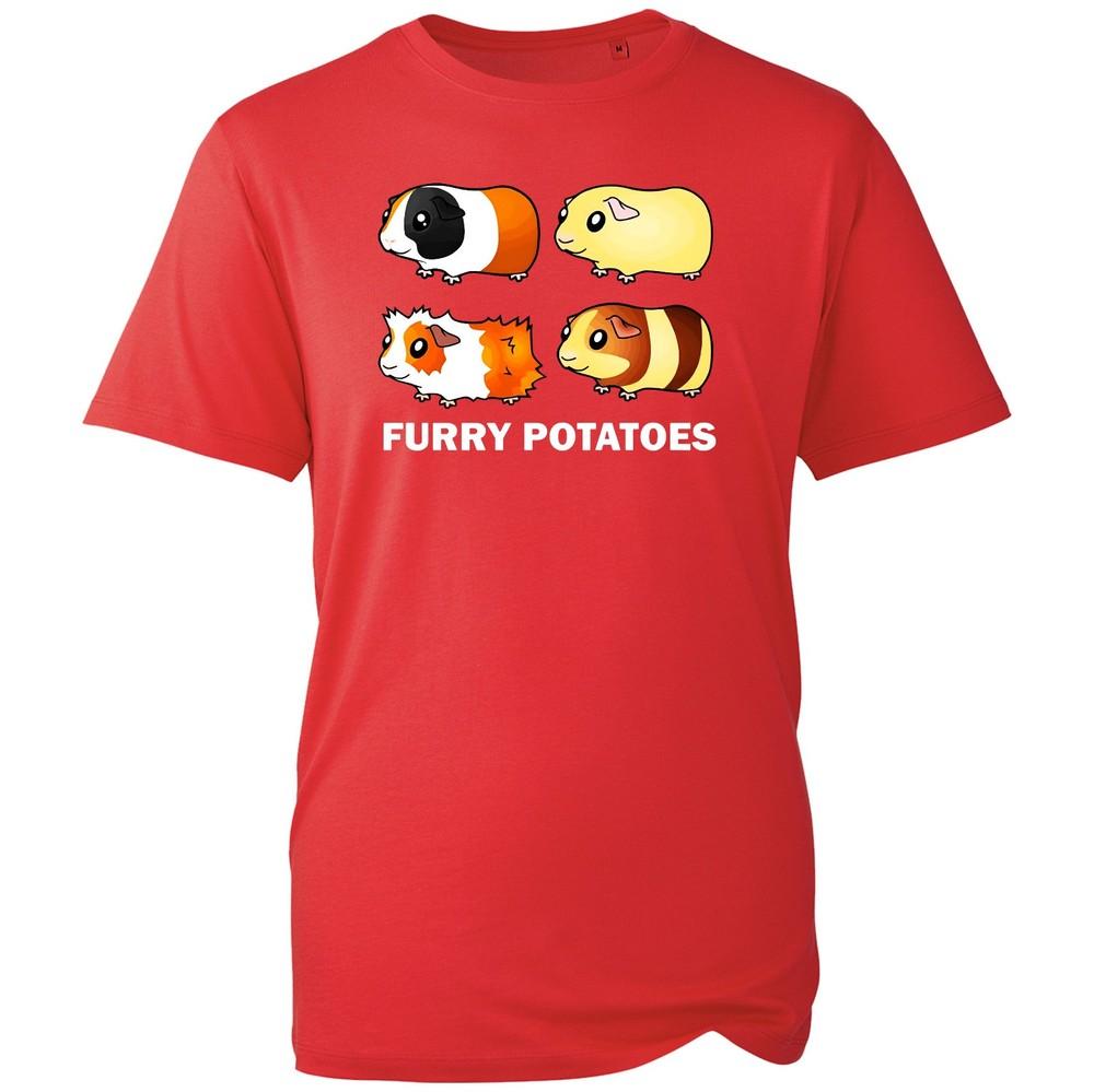 Furry Potatoes TShirt Unisexs White Cotton Guinea Pig Graphic Tee Funny Animal Top S