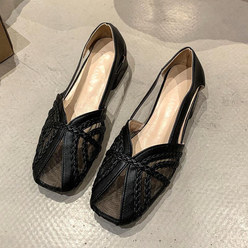 French Fashion Versatile Bag Head Sandals Women Breathable Mesh Gentle Fairy Wind 2025 Summer Simple Empty Single Shoes Women