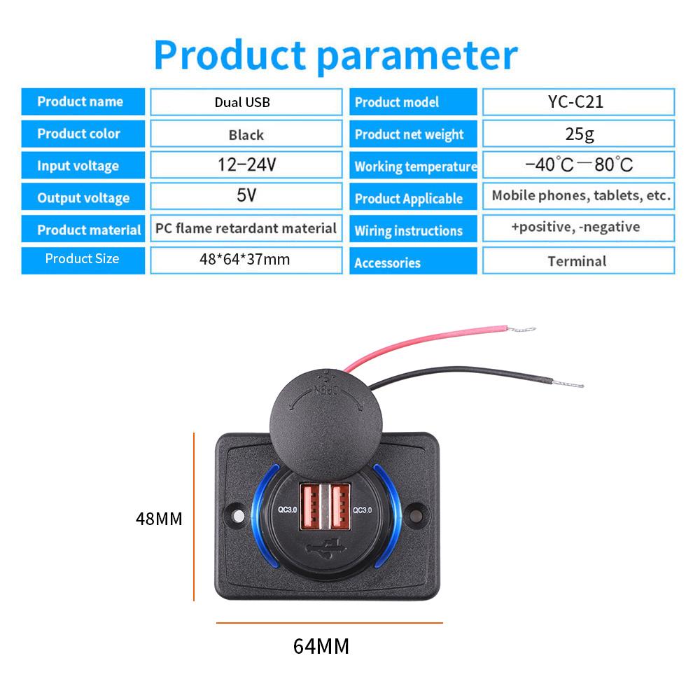 DC 12V 24V QC3.0+PD USB Port Charger LED Light Socket Adapter Panel Surface Mount Fast Charger QC3.0 Type C PD USB Socket