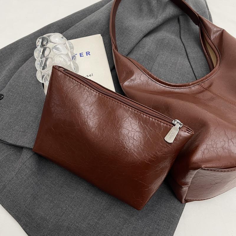 Two-Piece Bag Set Soft Leather Tote Bag Women's Retro Large Capacity Shoulder Bag Underarm Bag