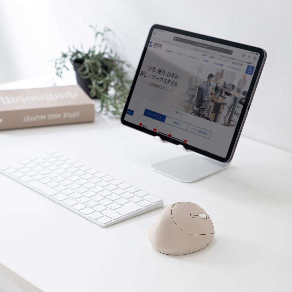 Sanwa Supply MA-EBBS522BG Quiet Bluetooth Compact Ergonomic Mouse (Rechargeable, 5 Buttons, Beige)