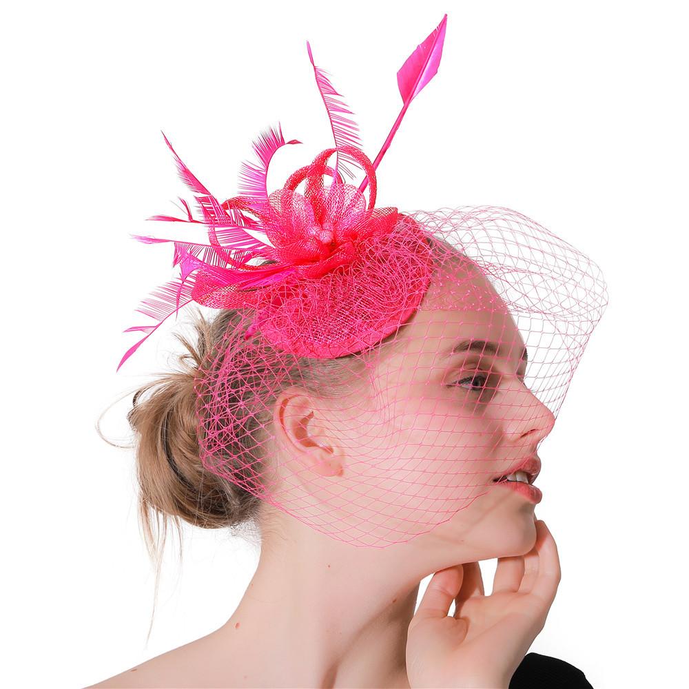 Popular Hemp Yarn Banquet Mesh Top Hat Bridal Feather Hairpin European And American Rose Red Top Hat