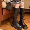 Leather but knee high boots children's long boots autumn new thick heel thick sole height increase small knight boots