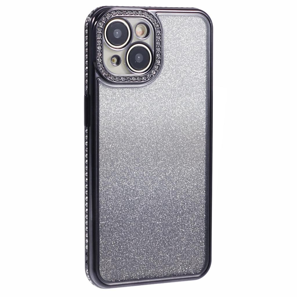 For iPhone 15 Case Gradient TPU Phone Cover with Rhinestone Lens Frame