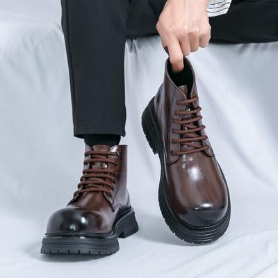 Fashion Spring Autumn New Designer Leather High Top Loafers Male Fashion Casual New Designer Black British Platform Shoes for Men