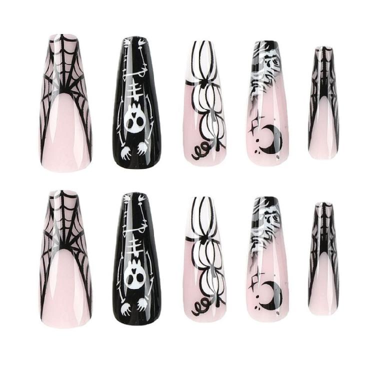 Halloween Press on Nails Coffin Fake Nails Press on Nails with Jelly Glues