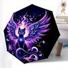 Cosmic Cat, Celestial Wings Automatic Folding Umbrella  8 Ribs, Durable Iron Frame, Bright Color Pattern Compact Travel Umbrella, Suitable f