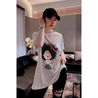 European 2025 Summer New Funny Little Girl Printed Crew Neck Short-sleeved T-shirt Femininity Loose Casual Top