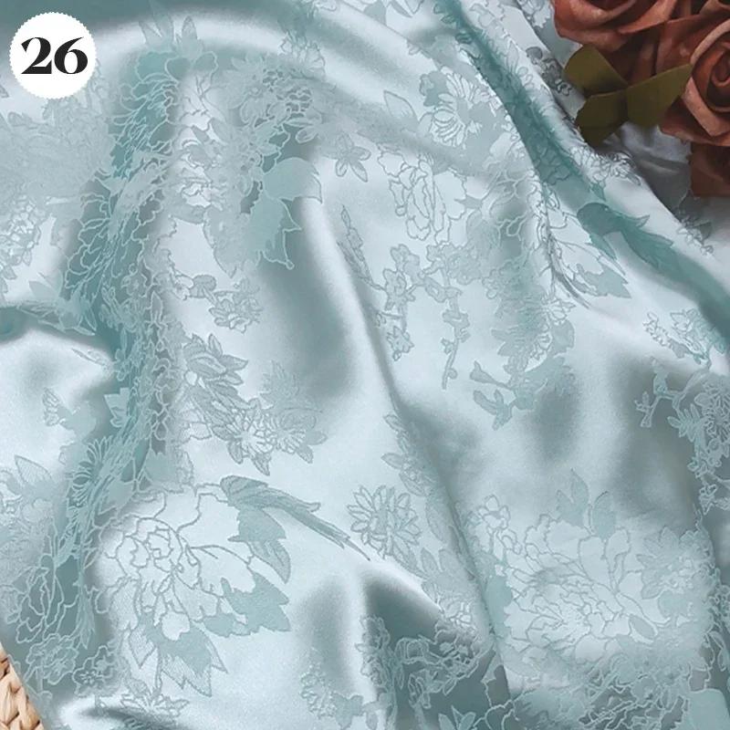 Vintage Kyselina octová Saténová látka Měkký vzor květinových větví Žakárová látka na Oblečení Šaty Sukni Cheongsam DIY Šití Textil