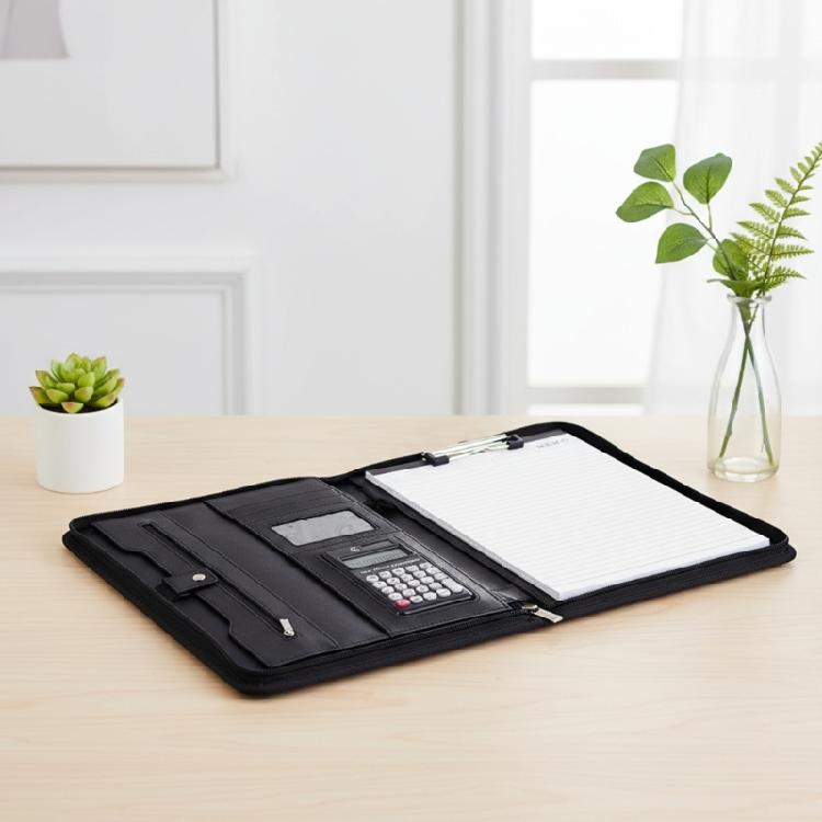 Professional Business Document Organiser Clipboard Leather Conference Folder with 12 Digit Calculator and Notepads