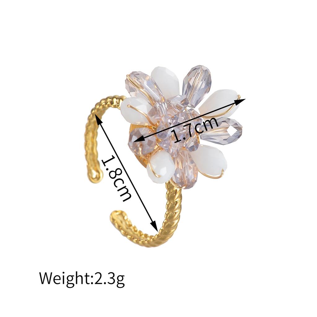 Atoztide Fashion Beaded Flower Open Ring For Women Stainless Steel Exquisite Colored Flower Adjustable Finger Ring Jewelry Gift