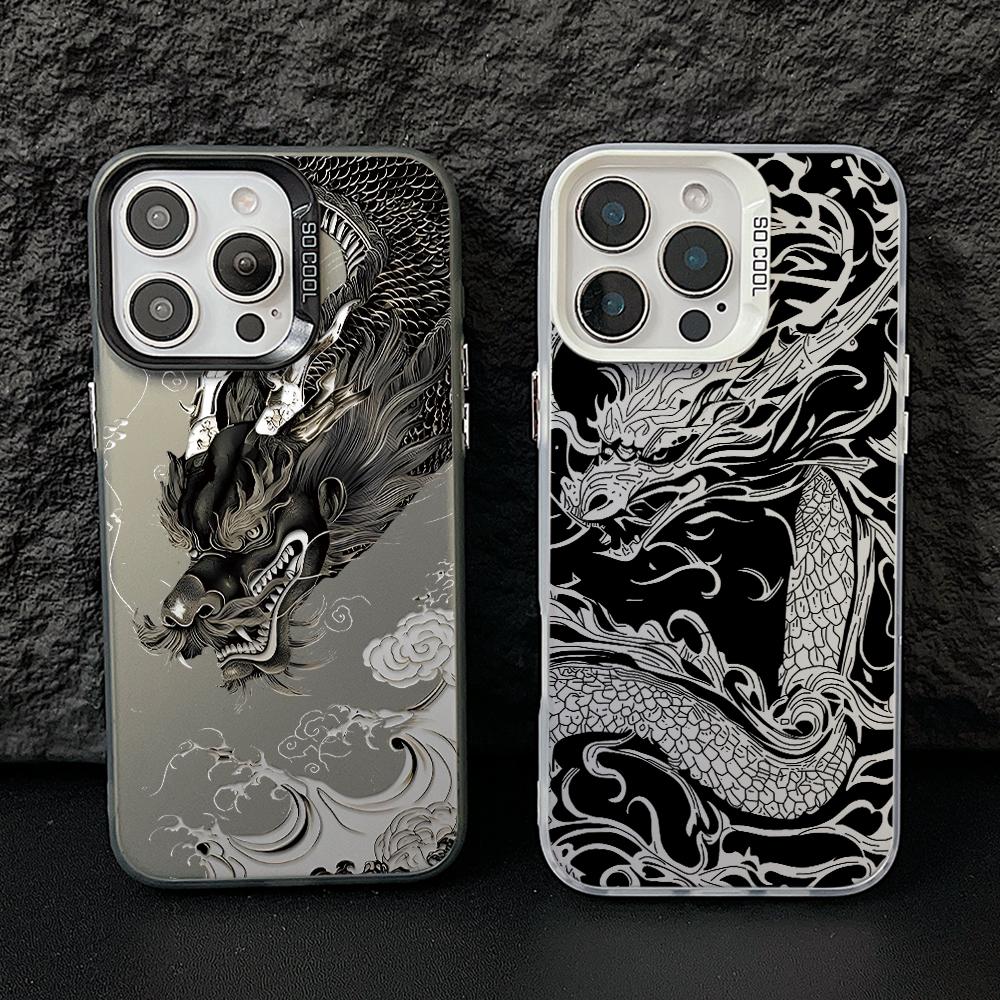 Cool Black Dragon Phone Case for Xiaomi Redmi 15C 14C 13C 12C 10 Note 15 14 13 12 Pro Plus 4G 5G Silver Hard Cover