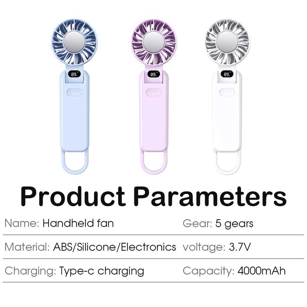 Portable Summer Handheld Small Fan Cooling Ice Pack Hanging Neck Fan Digital Display 5-speed Speed Regulation Turbo Fan