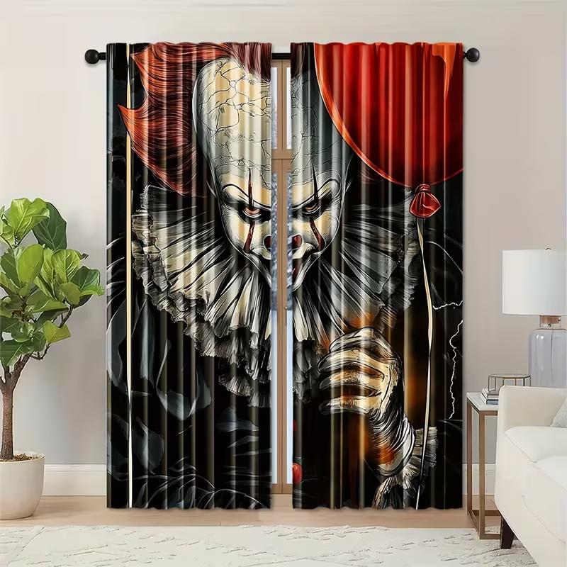 2 Pcs Evil clown print curtains,suitable for bedroom,living room kitchen decoration,home decoration,window decoration