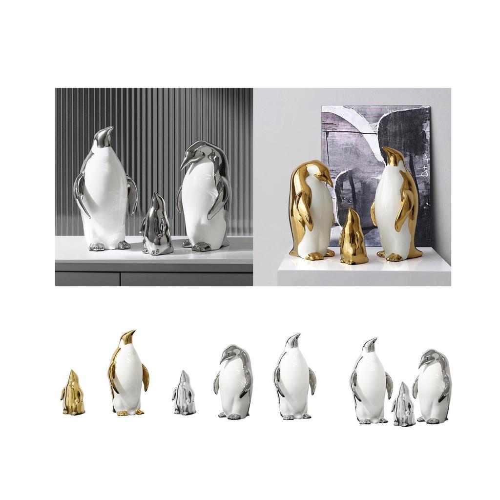 3 Pieces Penguin Sculpture Statue Porcelain Ceramic Decorative Nordic