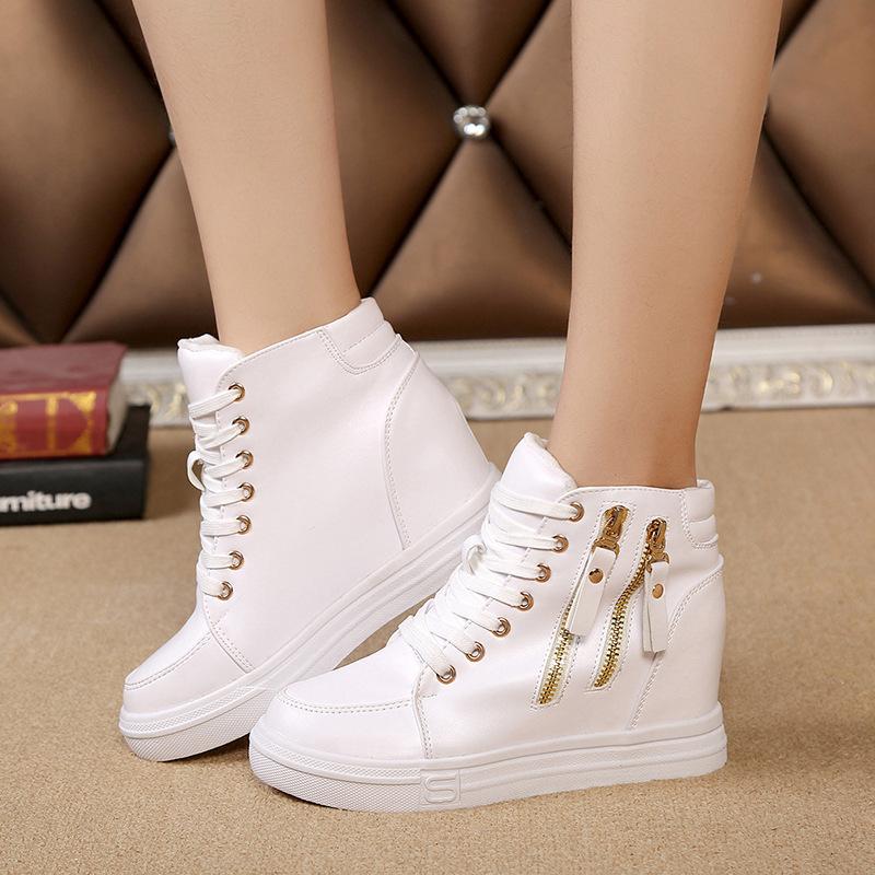 Fashion Comemore 2025 Spring New Inner Heightening Women's Platform Shoes Casual Shoes White High Top Sneakers Short Leather Ankle Boots