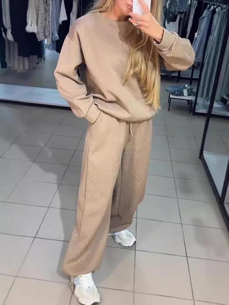 2025 Autumn/Winter Women's Casual Two-Piece Set: Round Neck Sweatshirt & Drawstring Jogger Pants