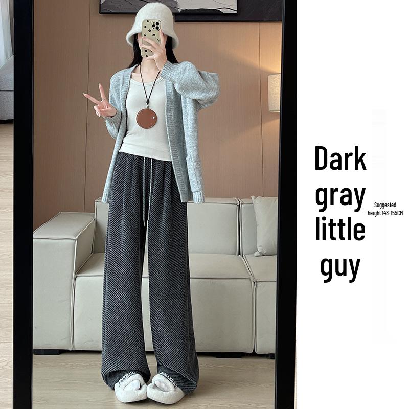 Women's Striped Wide-Leg Wool Pants, Spring/Autumn 2025: Loose, Casual, Drapey Twill with Silver Thread Detailing.