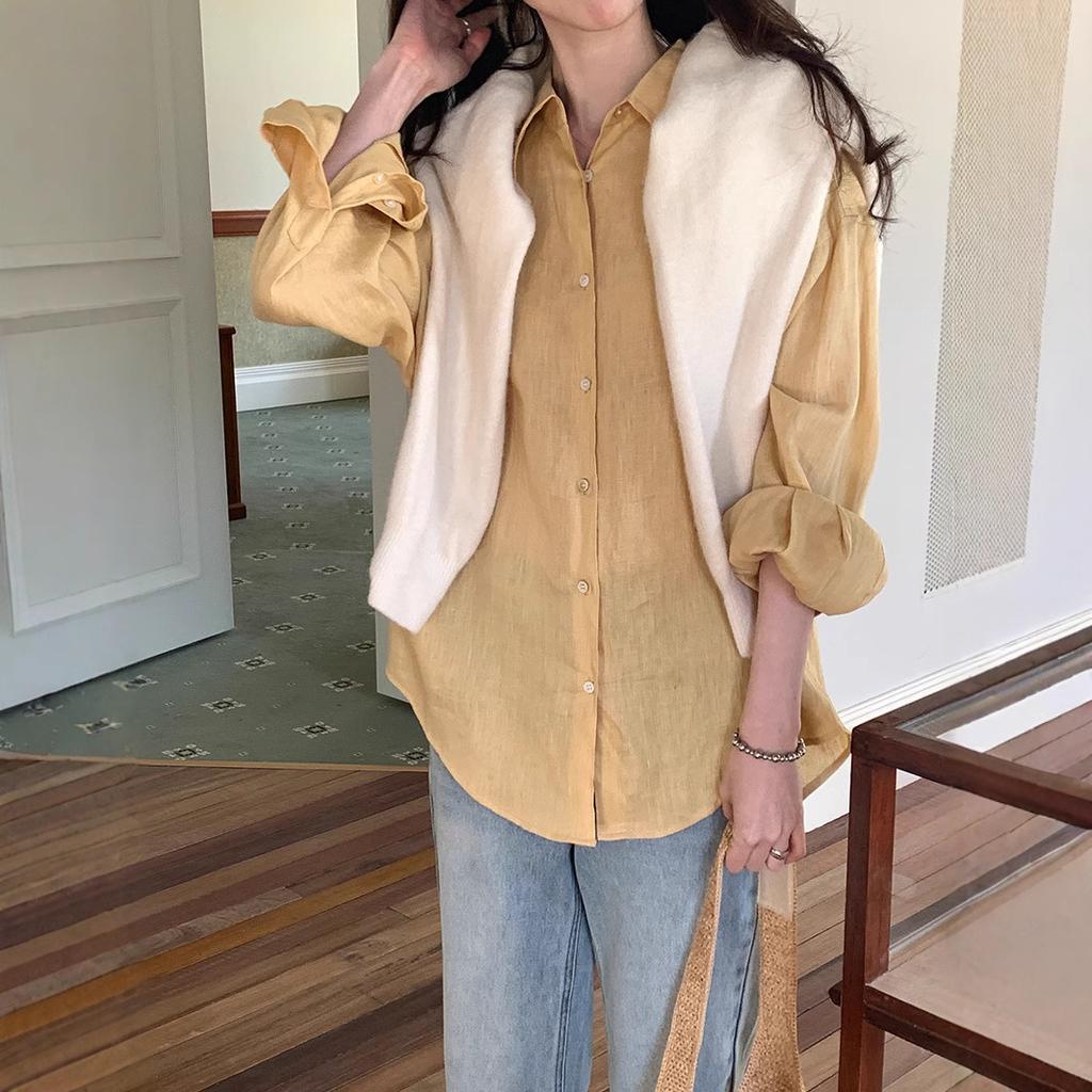 Ramie Embroidered Long-sleeved Shirt Spring and Summer New Loose and Versatile Sunscreen Shirt Top