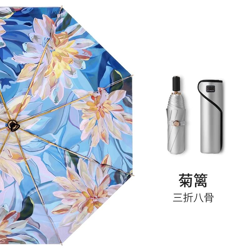 Sun Umbrella Women Super Sun Protection UV Protection Double-Layer Silver Glue Sunshade Umbrella Umbrella Retro Style Rain Or Shine Dual-Use Folding