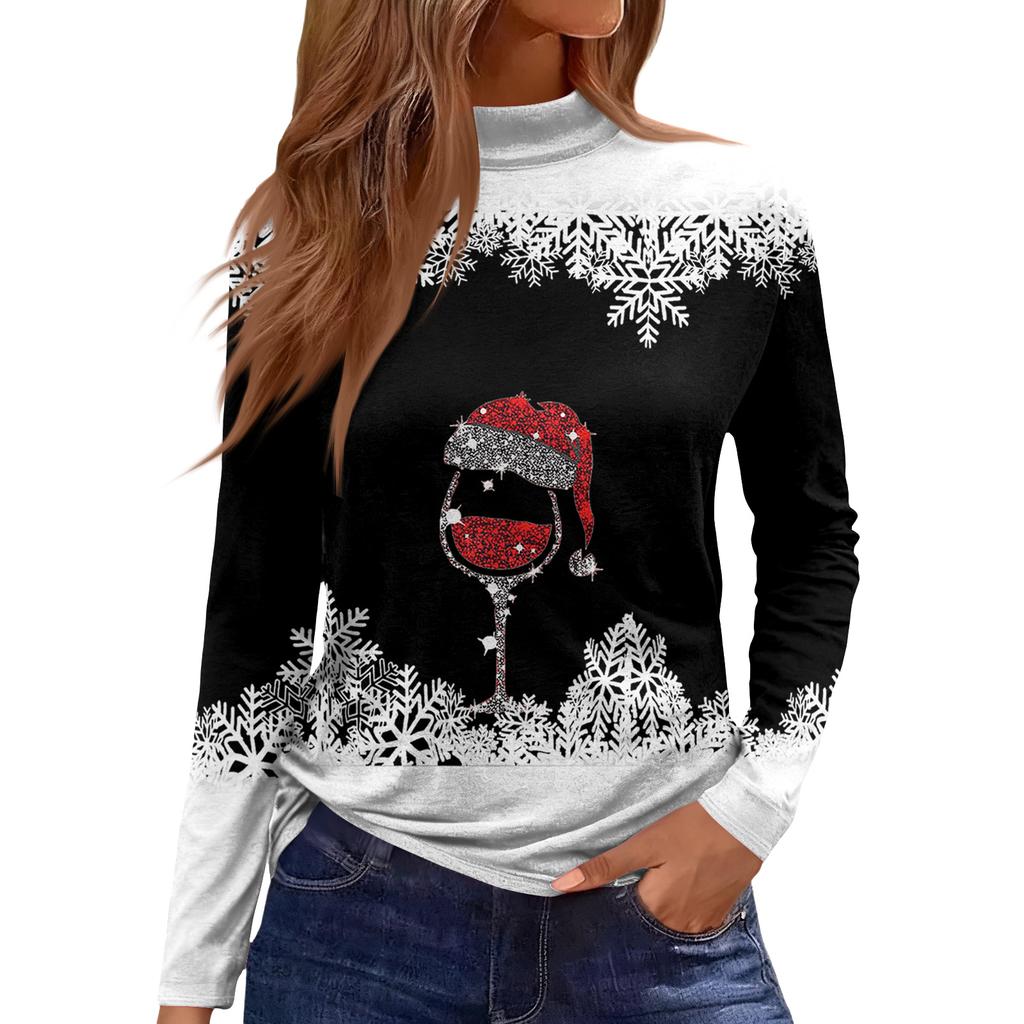 Damskie Jesienne Codzienne Koszule z Długim Rękawem Bluza Vintage z Nadrukiem Wysoki Dekolt Top Pulower